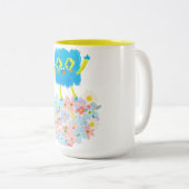 The Happy Blue Scribble on a Bed of Flowers ツートーンマグカップ (正面右)