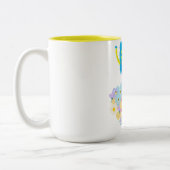 The Happy Blue Scribble on a Bed of Flowers ツートーンマグカップ (左)