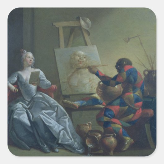 The Harlequin Painter, c.1742 (キャンバス上の油) スクエアシール (正面)