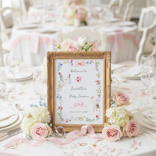 The Heirloom Rose & Ribbon Signature Stork Welcome ポスター