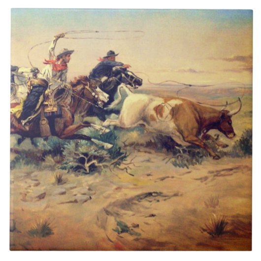 The Herd Quitter (by C. M. Russell, c.1897) タイル (正面)
