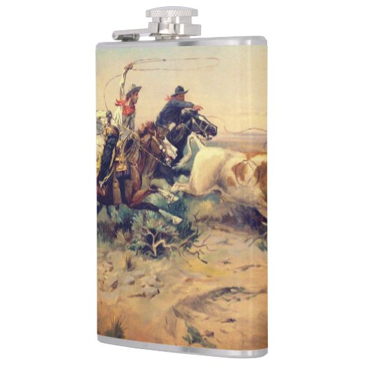 The Herd Quitter (by C. M. Russell, c.1897) フラスク (左)