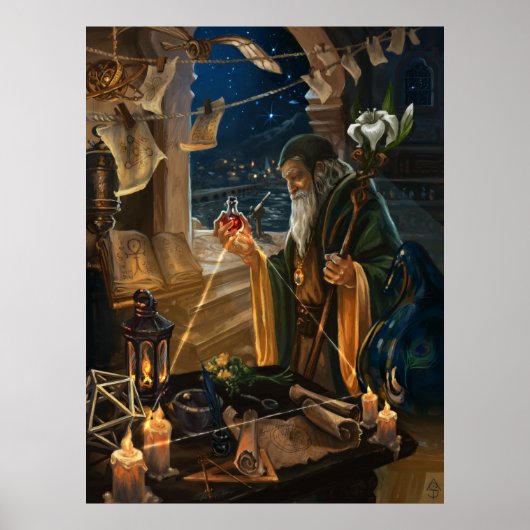 The Hermit card illustration - alchemy art ポスター (正面)