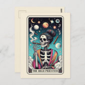 The High Priestess Tarot Art Smoking Skeleton Goth ポストカード (正面/裏面)