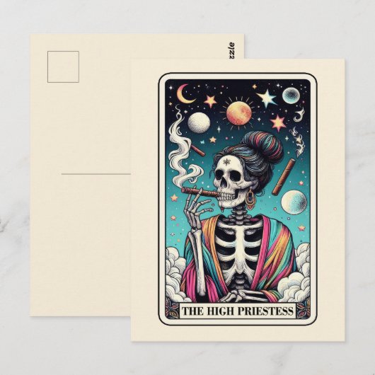 The High Priestess Tarot Art Smoking Skeleton Goth ポストカード (正面/裏面)