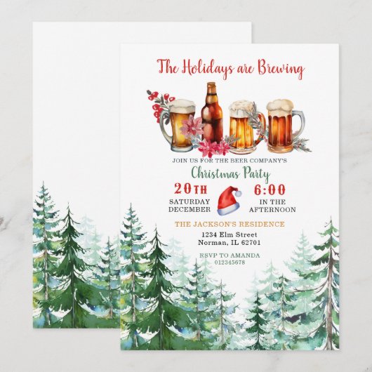 The Holidays Are Brewing Forest Christmas Party 招待状 (正面/裏面)
