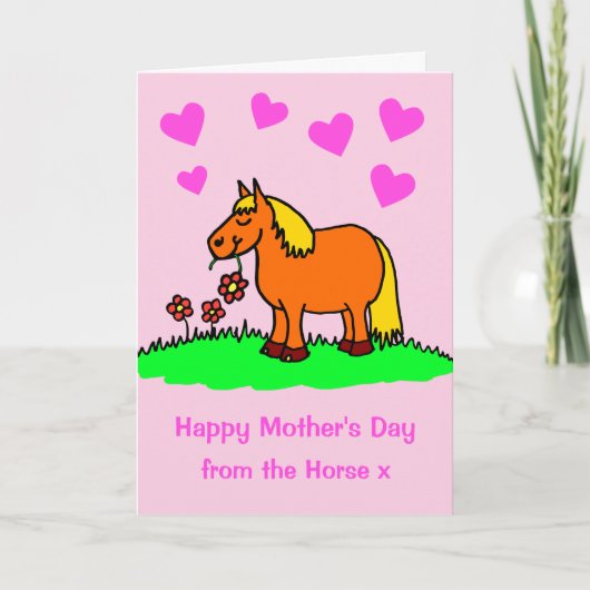 The Horse Cartoon Pink Mothers Day Cardからかわいい カード (正面)