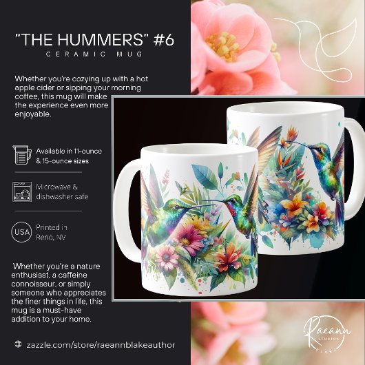 "The Hummers" #6 ハチドリ 陶器マグカップ コーヒーマグカップ