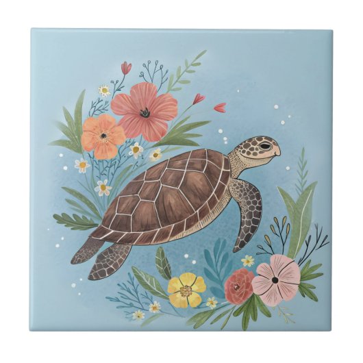 The illustration of a sea turtle タイル (正面)