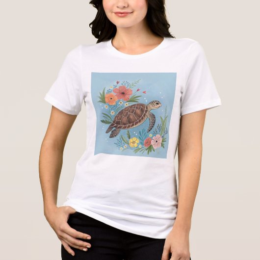 The illustration of a sea turtle トライブレンドＴシャツ (正面)