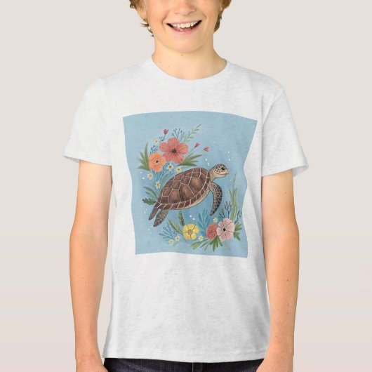 The illustration of a sea turtle トライブレンドＴシャツ (正面)