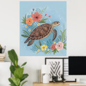 The illustration of a sea turtle ポスター (ホームオフィス)