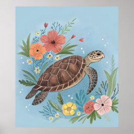 The illustration of a sea turtle ポスター