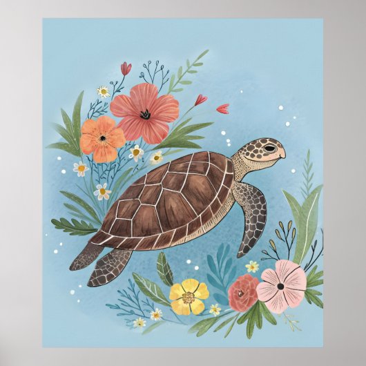 The illustration of a sea turtle ポスター (正面)