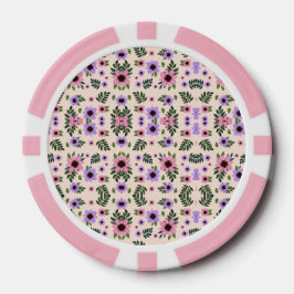 The image shows poker chips with a floral pattern ポーカーチップ