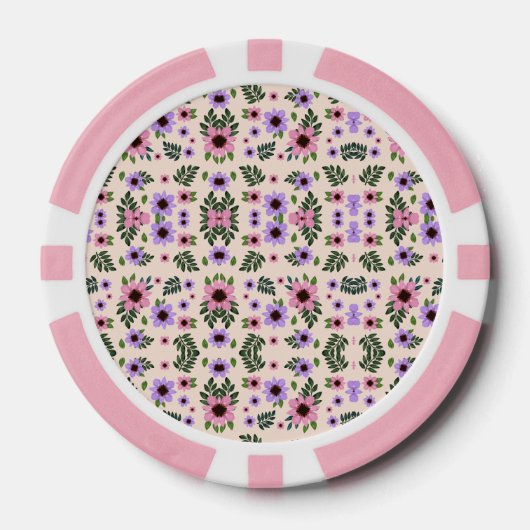 The image shows poker chips with a floral pattern ポーカーチップ (正面)