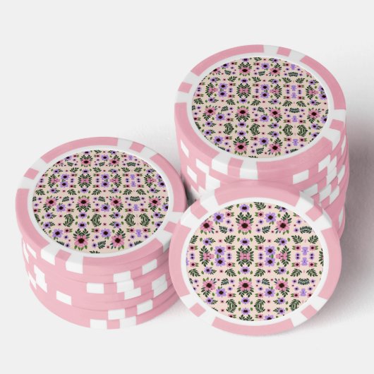The image shows poker chips with a floral pattern ポーカーチップ (積み重ね)