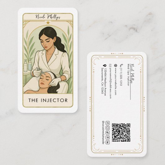 The Injector Med Spa スキン タロット ソーシャルメディアQR 名刺 (正面/裏面)