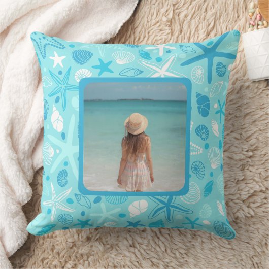 The Johnson Beach House Pillow, Cute Sea Pattern クッション (ブランケット)