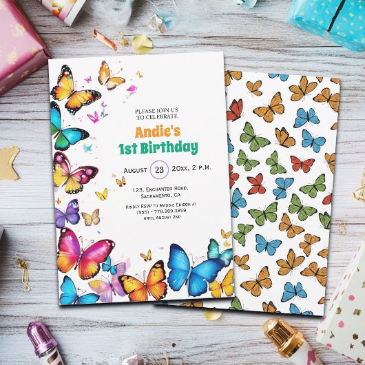 The Joy of Butterflies 1st Birthday Invitation 招待状