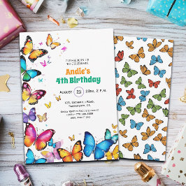 The Joy of Butterflies 4th Birthday Invitation 招待状