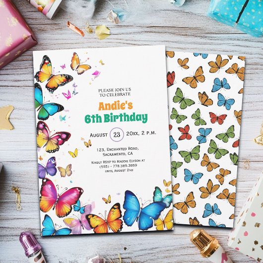 The Joy of Butterflies 6th Birthday Invitation 招待状
