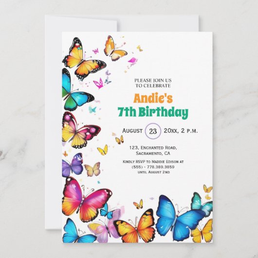 The Joy of Butterflies 7th Birthday Invitation 招待状 (正面)