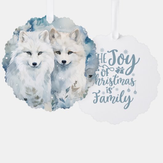 The Joy of Christmas Is Family Arctic Foxes オーナメントカード (正面/裏面)