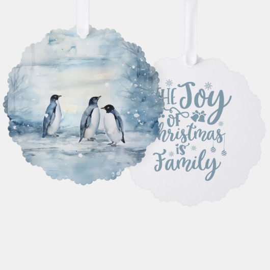 The Joy of Christmas Is Family Penguin Family オーナメントカード (正面/裏面)