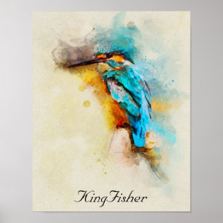 The kingfisher bird in a beautiful watercolor ポスター