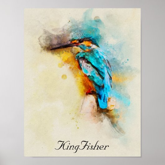 The kingfisher bird in a beautiful watercolor ポスター (正面)
