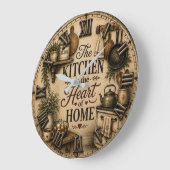 The Kitchen Is the Heart of Home Rustic Farmhouse ラージ壁時計 (傾斜)