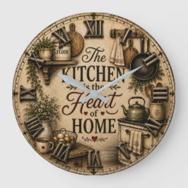 The Kitchen Is the Heart of Home Rustic Farmhouse ラージ壁時計
