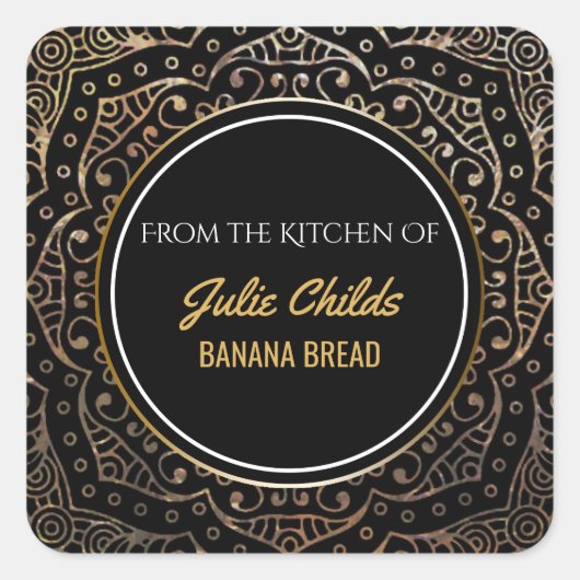 The Kitchen Of Name Black金ゴールドBoho Mandala スクエアシール (正面)