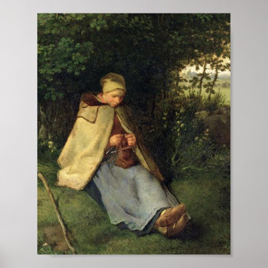 The Knitter Seated Shepherdess Jean Millet ポスター (正面)