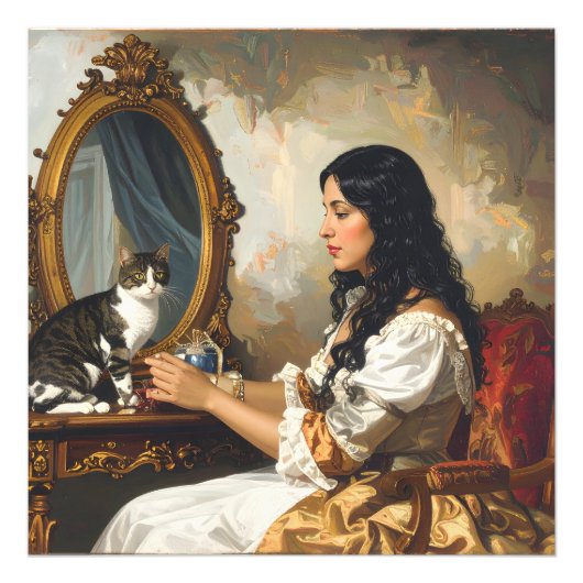  The Lady and Her Cat – A Timeless Victorian Portr フォトプリント (正面)