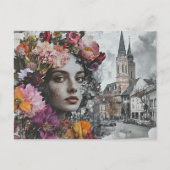 The Lady Collage With Flowers and Buildings ポストカード (正面)