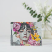 The Lady in a City Collage Flowers Buildings ポストカード (スタンド正面)