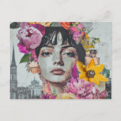 The Lady in a City Collage Flowers Buildings ポストカード (正面)