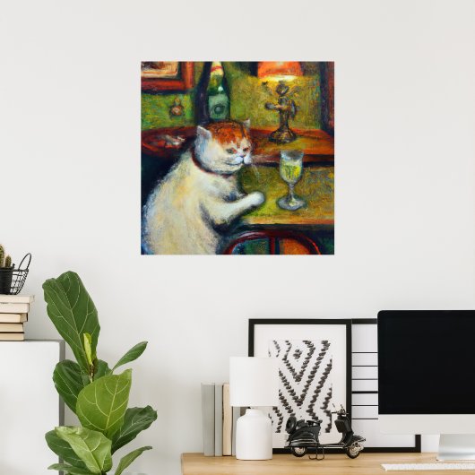 The Last Glass Of Absinthe, Impressionist Cat Art ポスター (ホームオフィス)