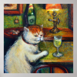 The Last Glass Of Absinthe, Impressionist Cat Art ポスター