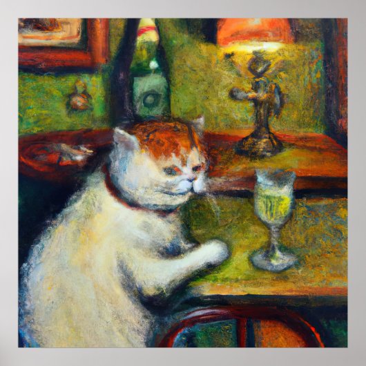 The Last Glass Of Absinthe, Impressionist Cat Art ポスター (正面)