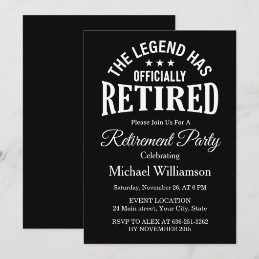 The Legend has officially retired Retirement party 招待状 (正面/裏面)