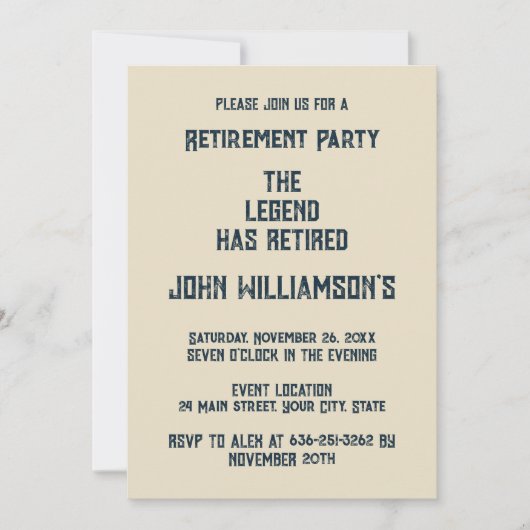 The Legend Has Retired funny retirement 招待状 (正面)