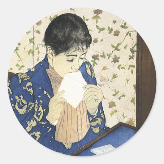 The Letter by Mary Cassatt,ヴィンテージ印象主義 ラウンドシール (正面)
