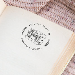 「The Library Of」| シンプルリーフ モダン ブック ラバースタンプ