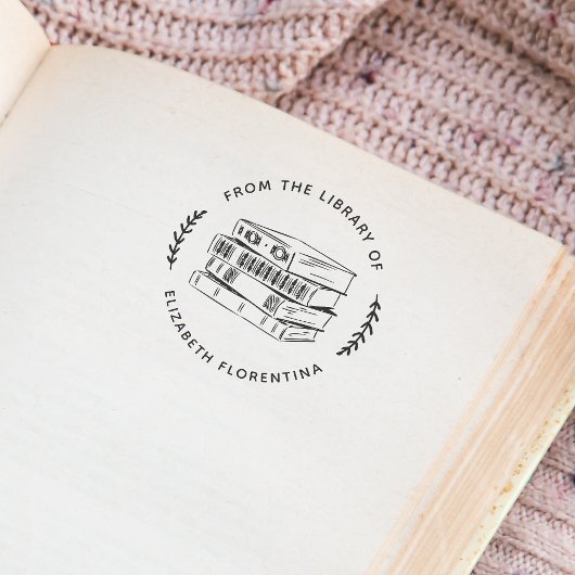 「The Library Of」| シンプルリーフ モダン ブック ラバースタンプ