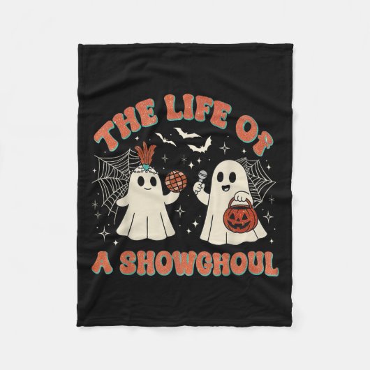 The Life Of A Showghoul Retro Halloween Show Ghost フリースブランケット (正面)