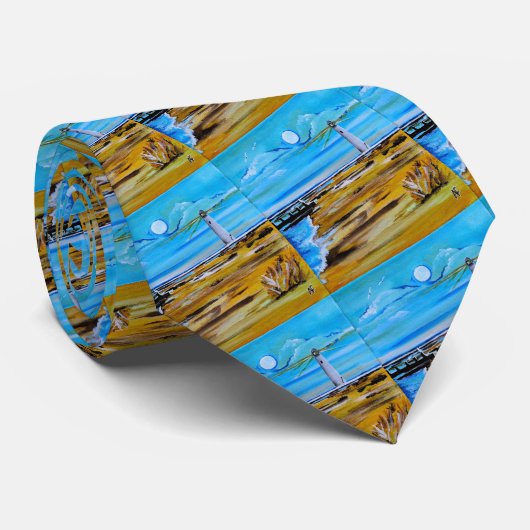 The Lighthouse on the Beach Painting by Alfred Fox ネクタイ (ロール)