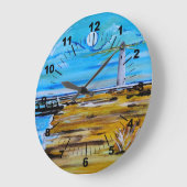 The Lighthouse on the Beach Painting by Alfred Fox ラージ壁時計 (傾斜)